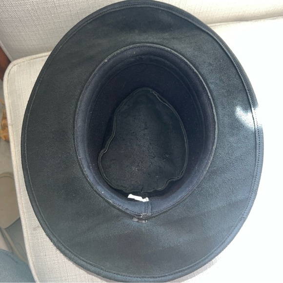 Black Leather Cowboy Hat Braided Band With Tassels Size Large Made In Mexico - Picture 5 of 6